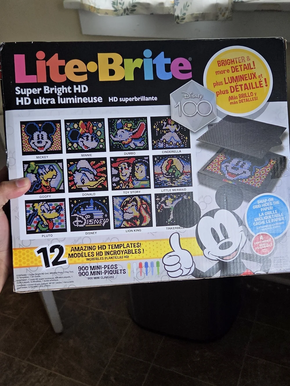 Disney Lite-Brite Super Bright HD - Black Box with Red, Yellow, Blue, White Pegs